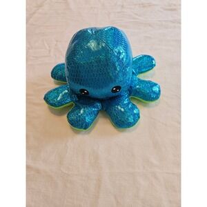 Goffa Sparkly Blue Octopus Plush Toy Happy Sad Mood Flip